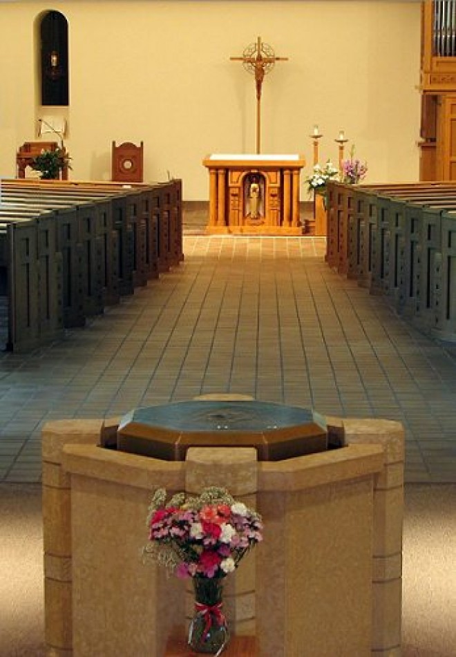Altar to Font Inside View of Chapel