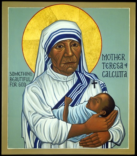 icon of elderly Mother Teresa holding an infant