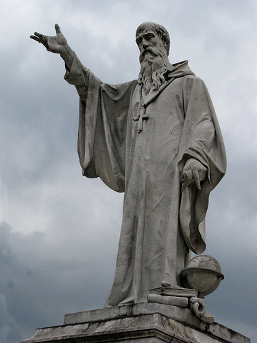 Statue in Norcia, Italy, of St. Benedict; taken by Sister Edith Bogue, OSB
