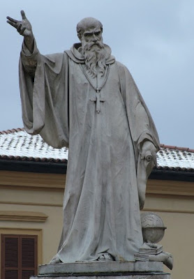 Statue of Saint Benedict in the piazza in Norcia, (aka Nursia) Italy