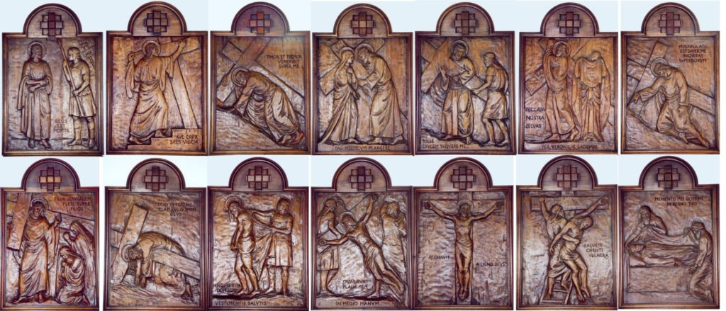 Stations of the Cross, carved by Harry Eversfield Donohue for the new Chapel, 1938