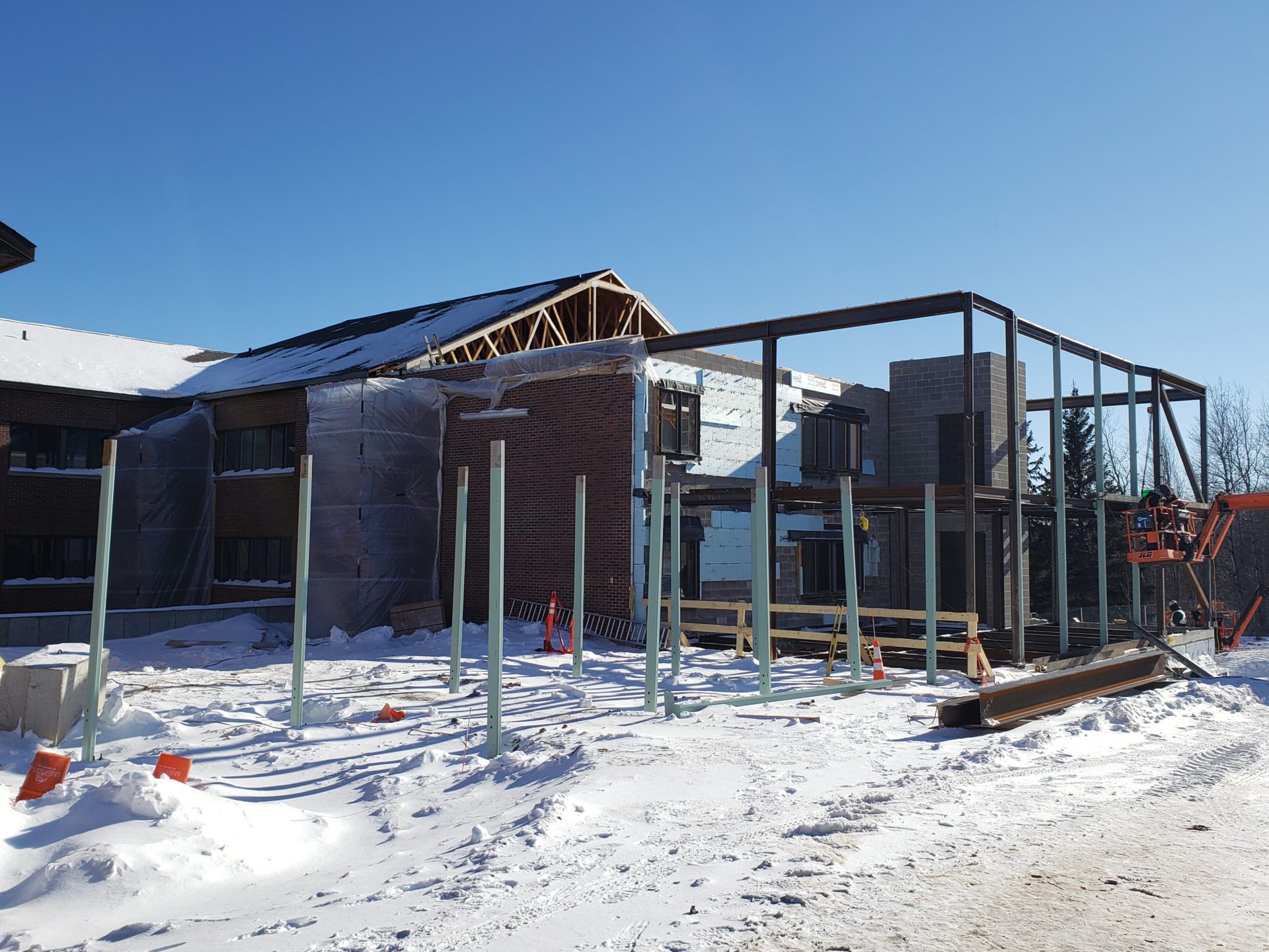 Steel framing for addition and new entry