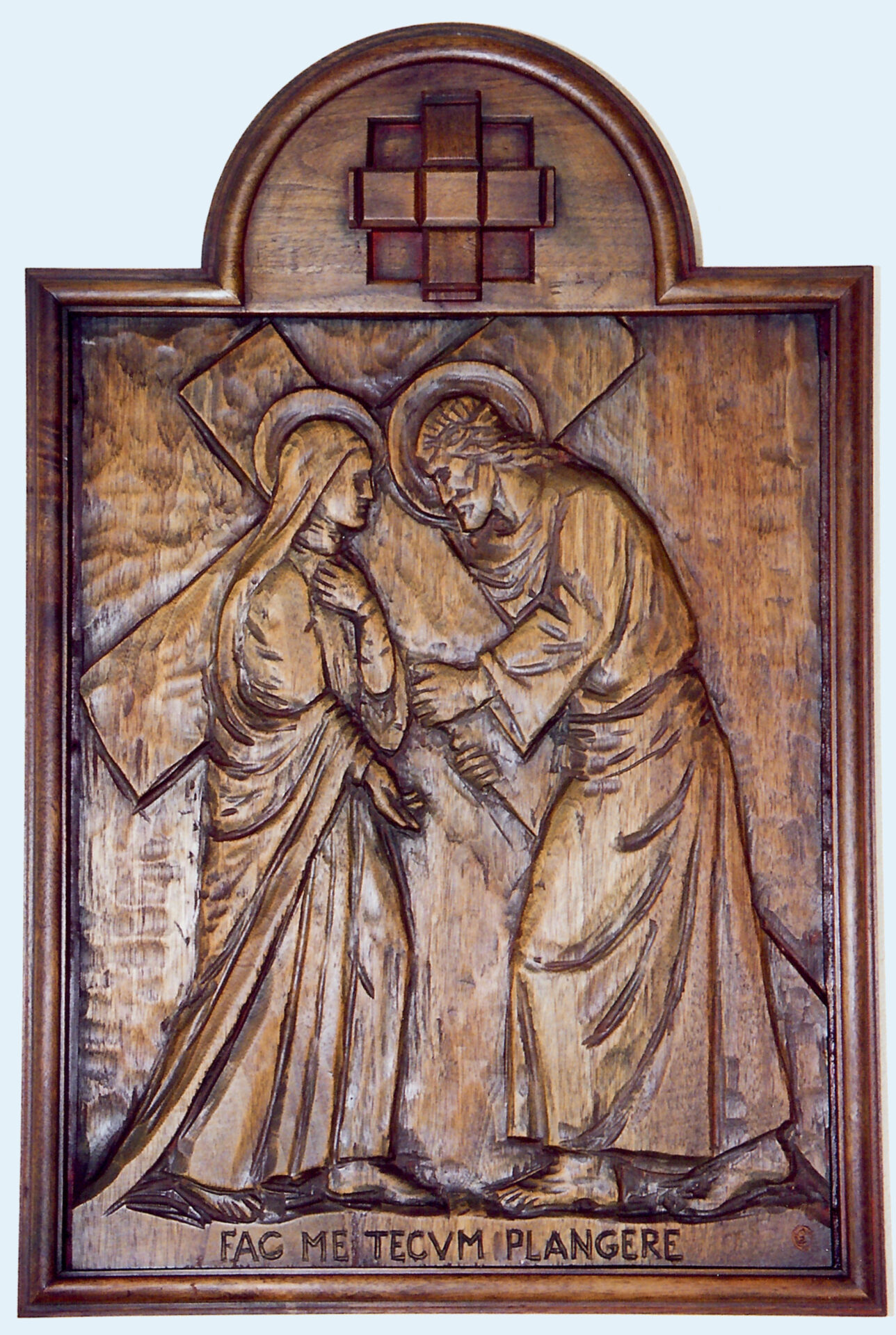 Station four: Jesus Meets His Mother. Bas relief by Harry Eversfield Donohue,1938, from Monastery collection
