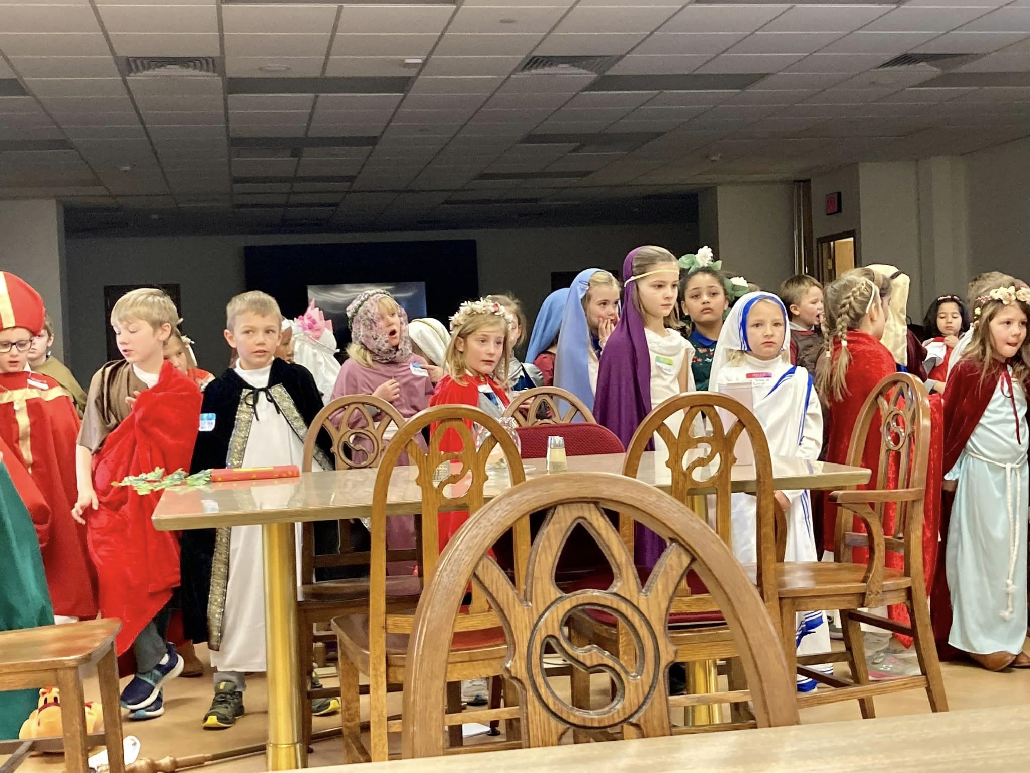 1st grade students from Stella Maris Academy visit the Monastery on All Saints Day, dressed as their favorite Saint